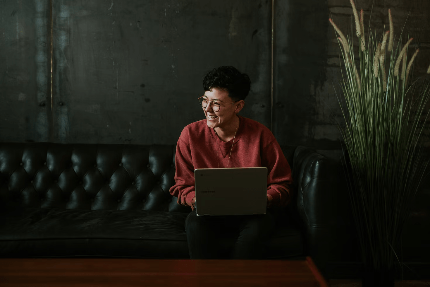 A happy developer working remotely
