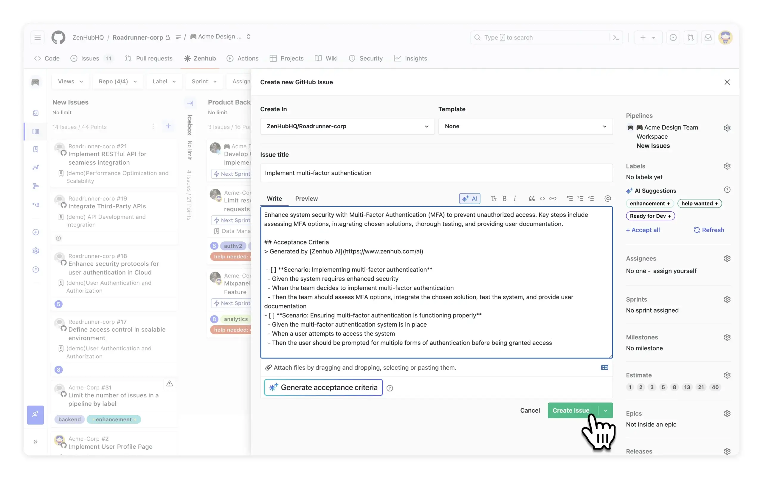 Acceptance Criteria GitHub