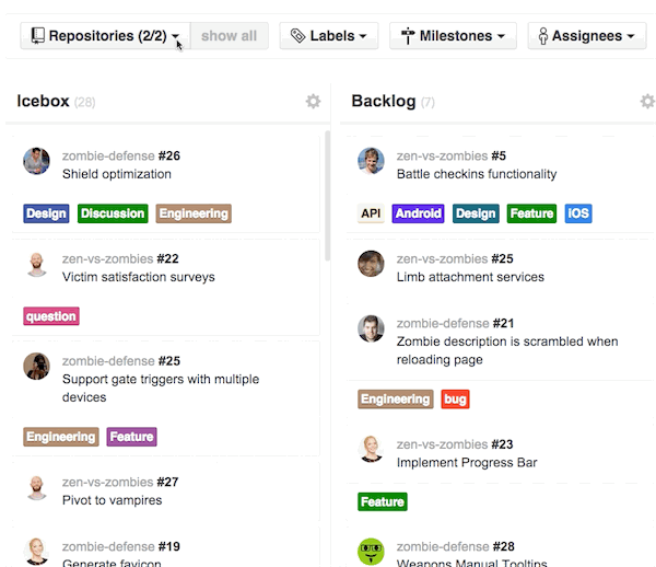 filtering ZenHub Kanban boards by GitHub repository