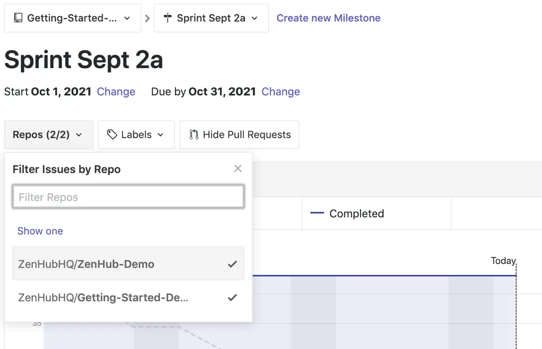 issues being filtered by repository on a burndown chart in ZenHub