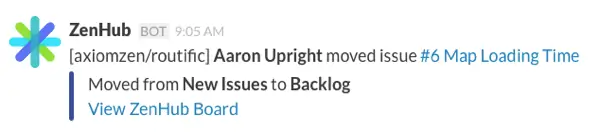 Slack-Zenhub integration notification example