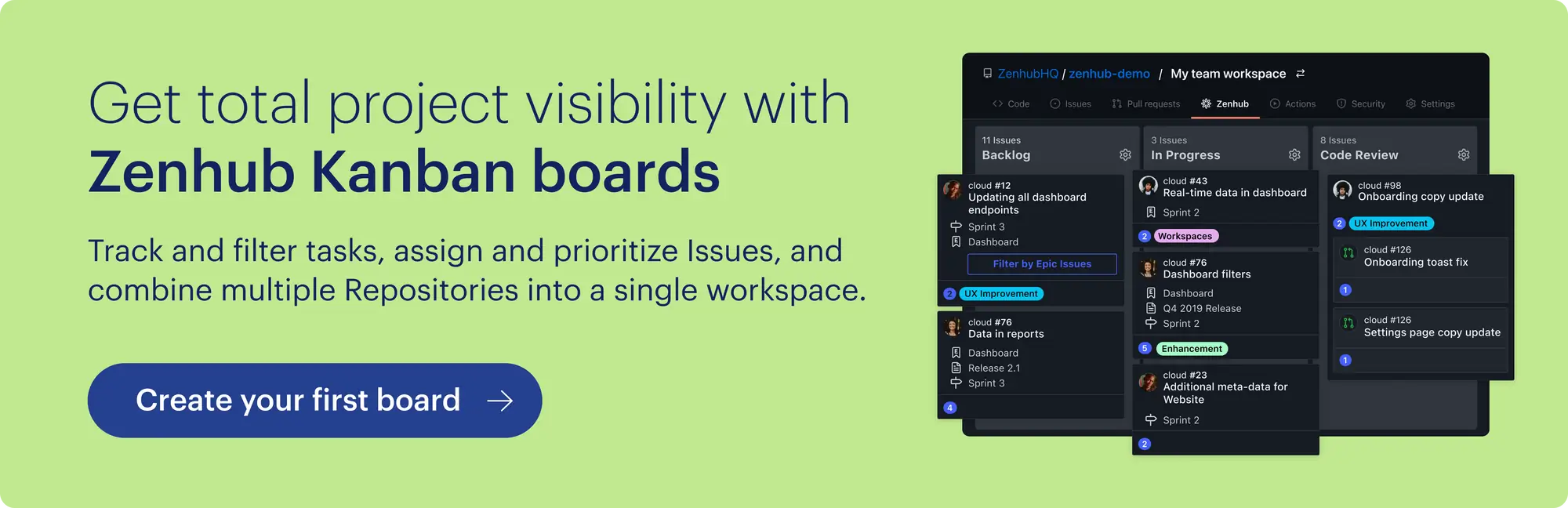 Suggests tracking and filtering tasks, prioritizing Issues, and combining multiple Repositories into a single workspace.
