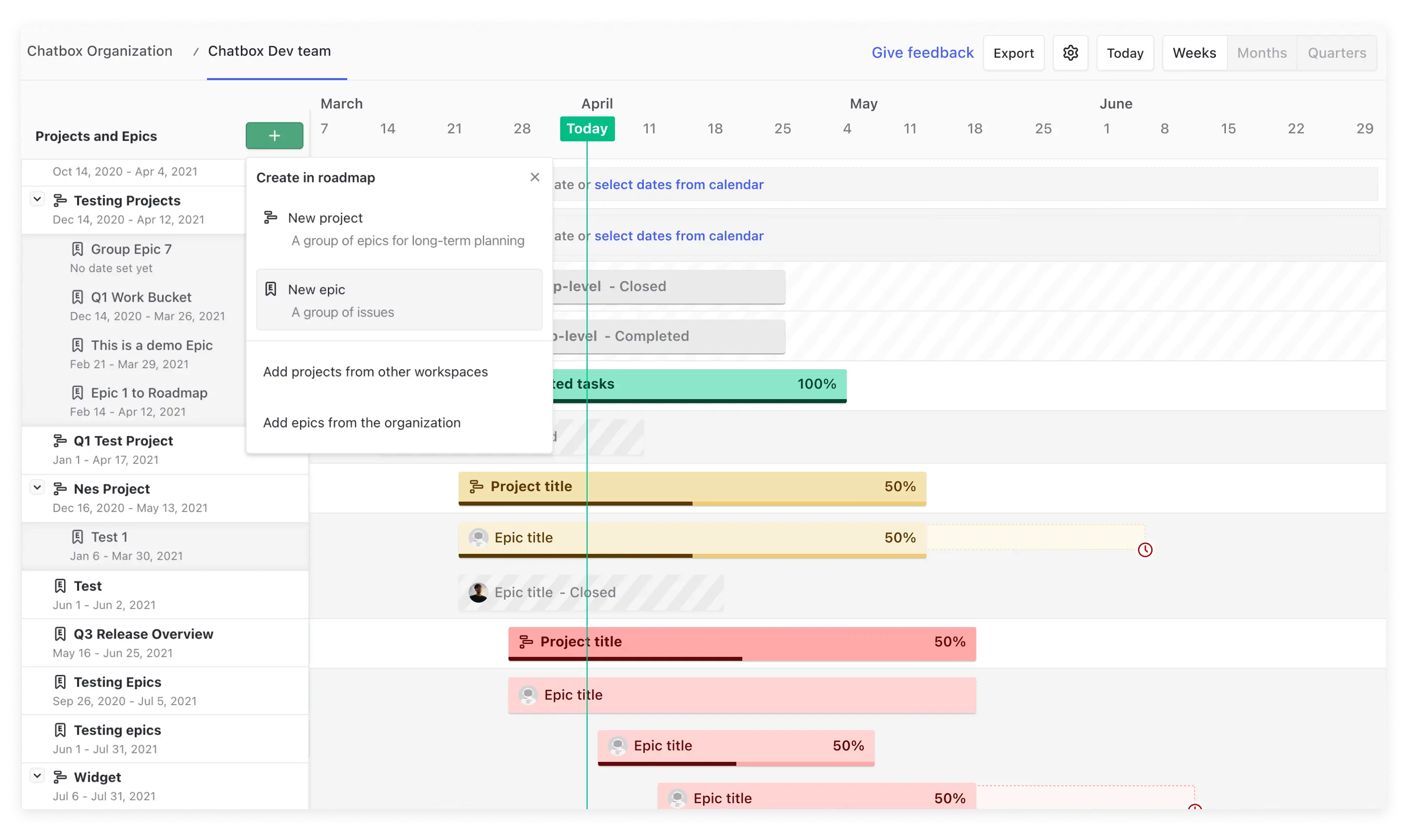 Adding an epic to the roadmap in Zenhub