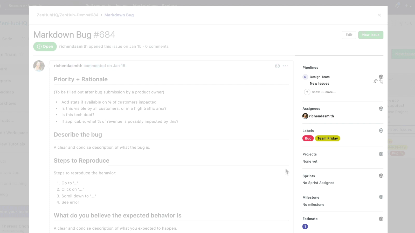 how to add an estimate in ZenHub