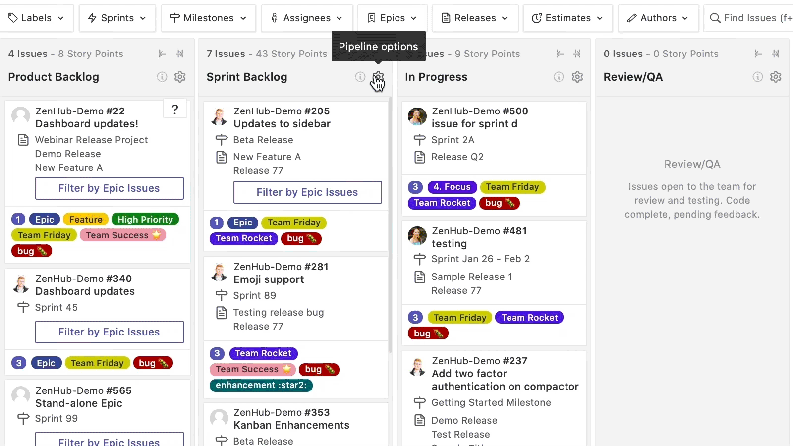 sorting issues on a ZenHub Kanban board by estimate