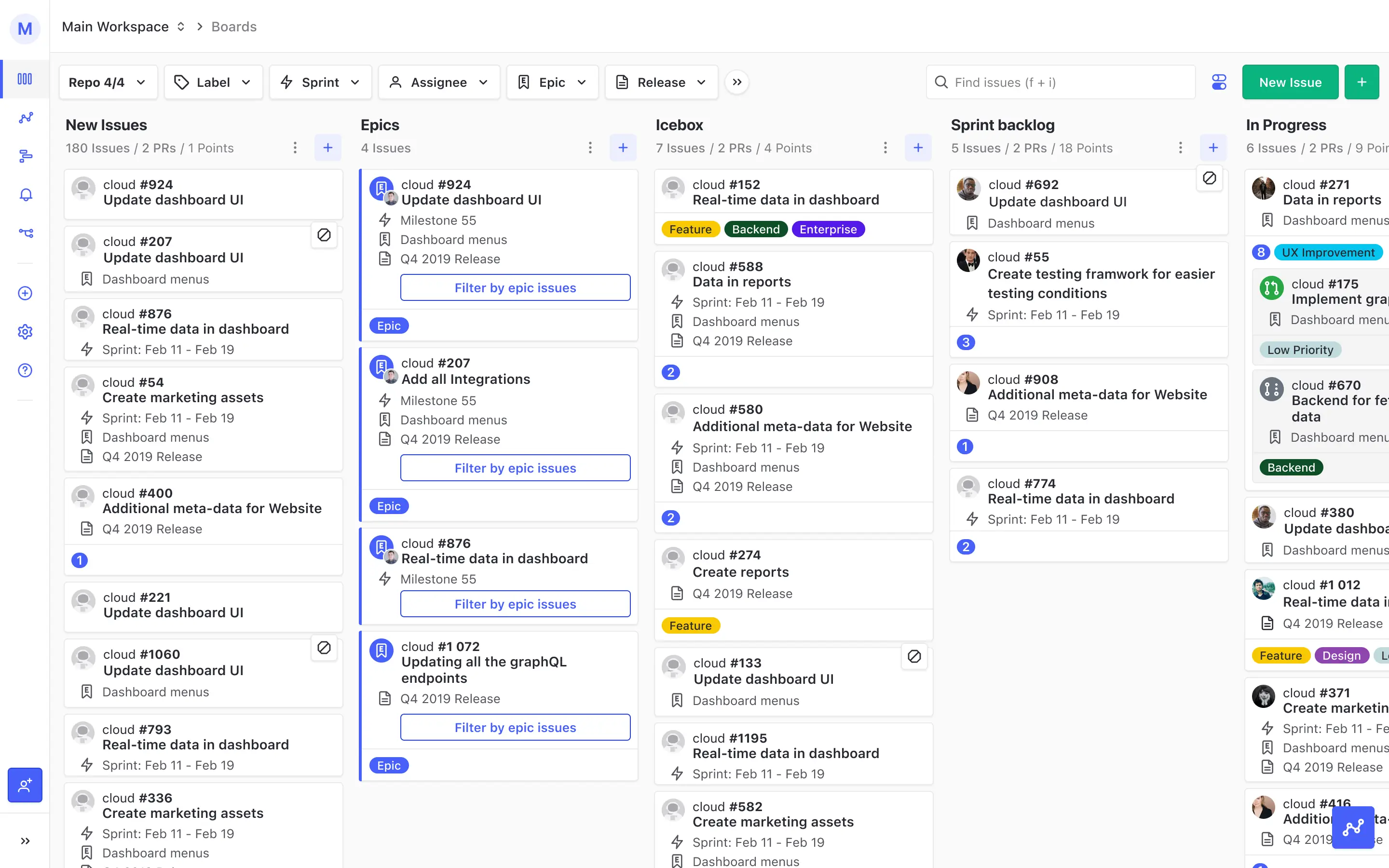 Screenshot of a Zenhub workspace board