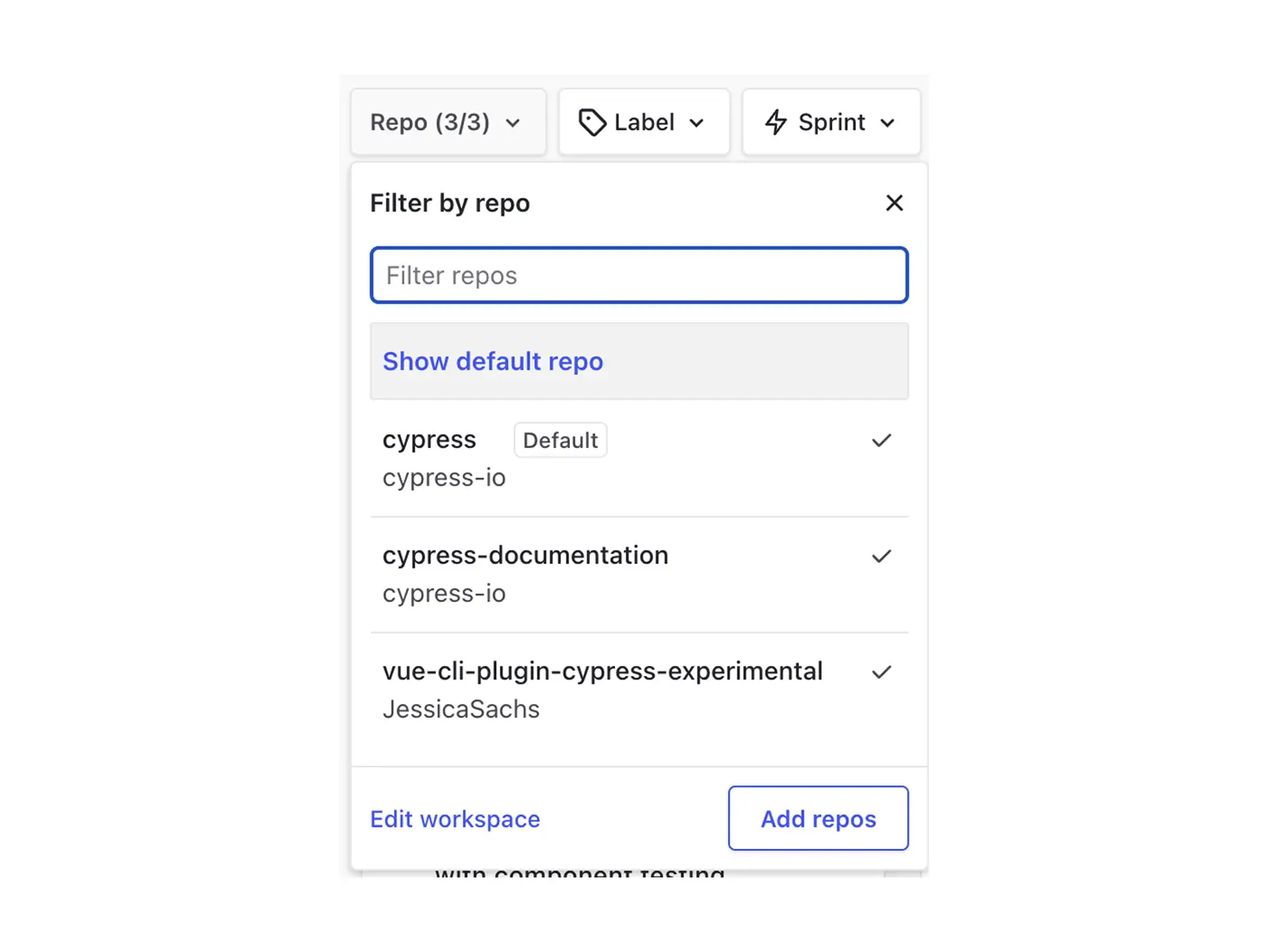 ZenHub's multi-repo dropdown